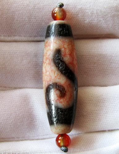 希少 厳選1点物 至純紅朱砂馬蹄痕白天珠 五本爪 如意