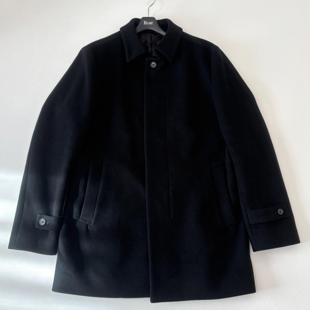 【カシミヤ混】カルバンクライン ステンカラーコート 比翼ボタン XL ブラック