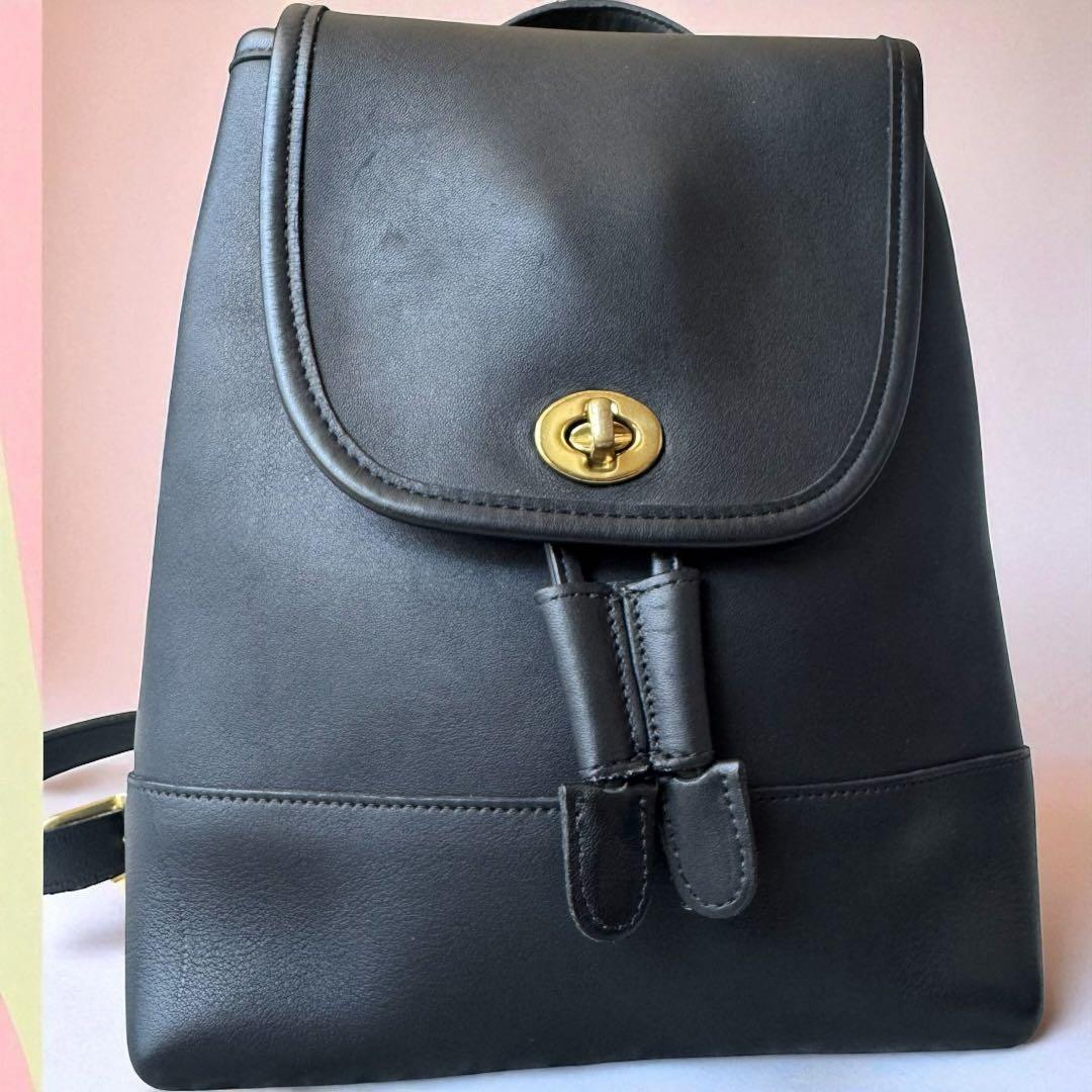 美品✨オールドコーチ　USA製　リュック　グラブタンレザー　ターンロック　黒