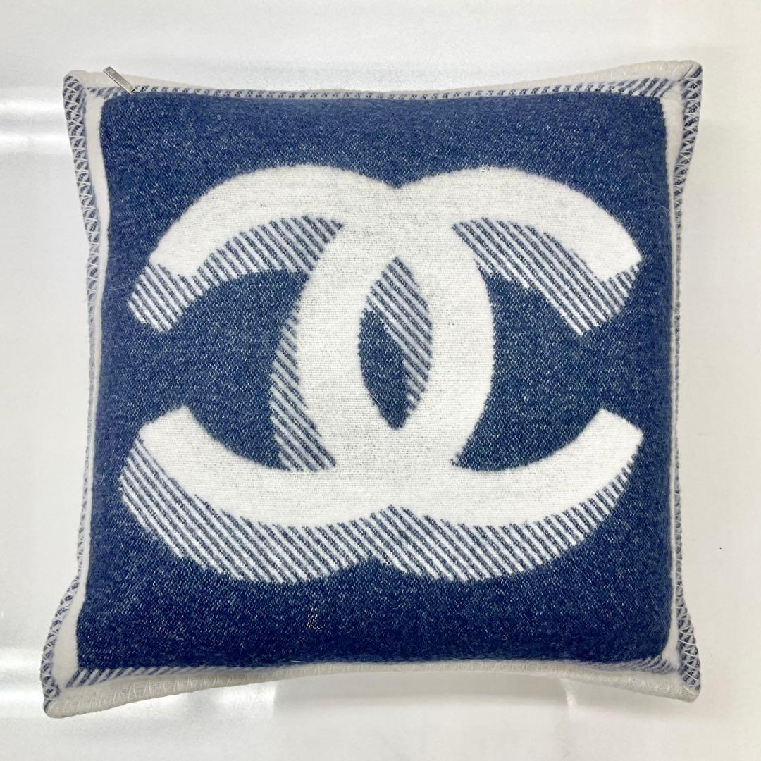 シャネル ココマーク ロゴ クッション ウール ネイビー ホワイト