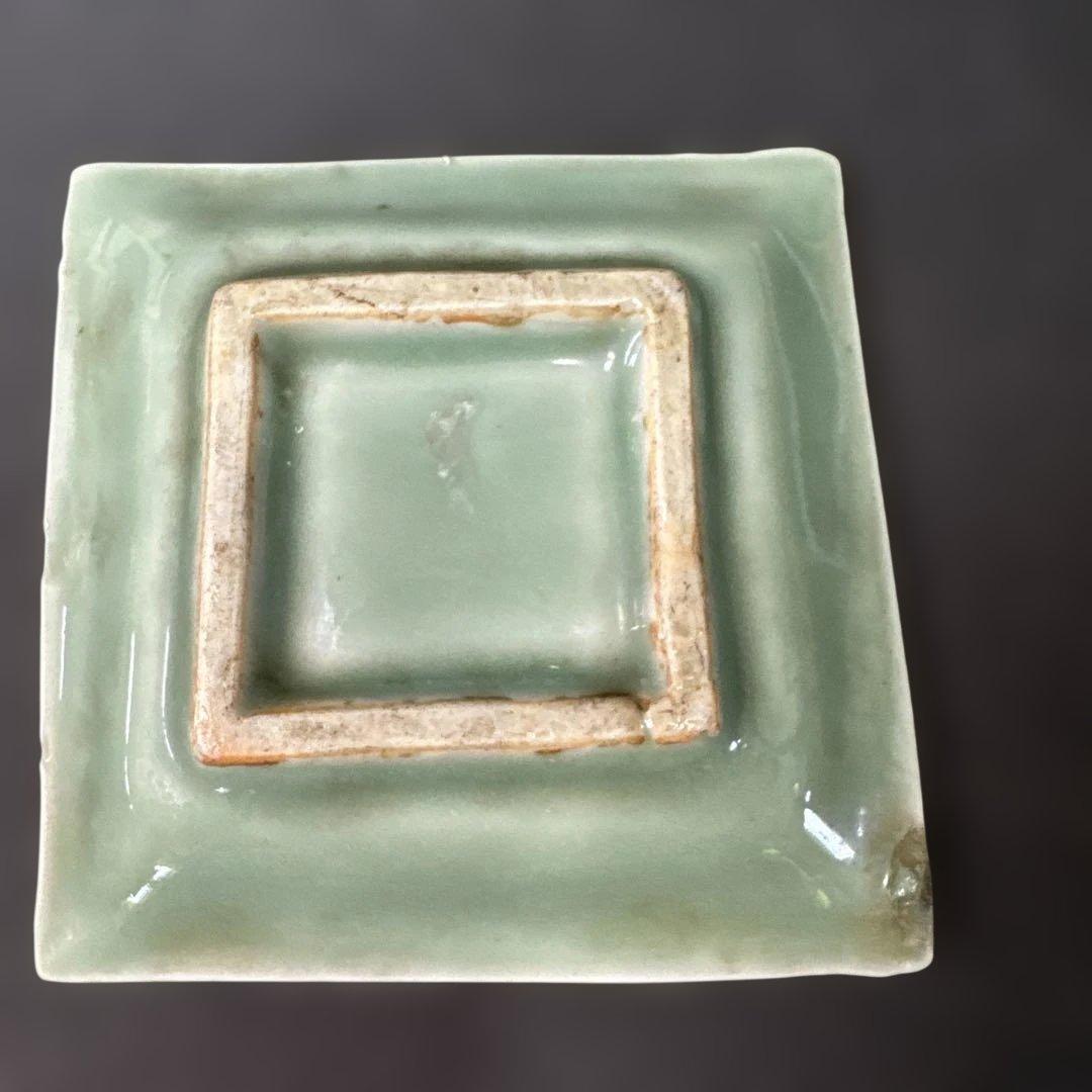 G26 送料無料 三田青磁 鹿の図 角皿 2枚 古美術 和骨董