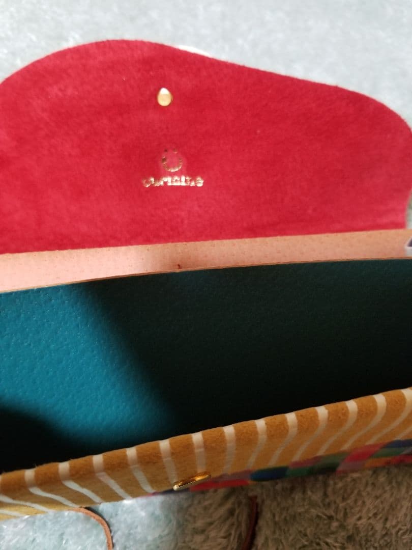 カーマイン　長財布　レザー　ハリネズミ　ブロックチェック×ドット　日本製