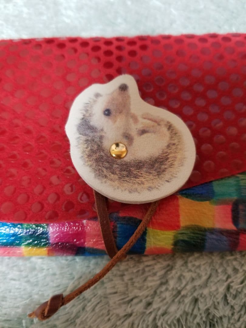 カーマイン　長財布　レザー　ハリネズミ　ブロックチェック×ドット　日本製