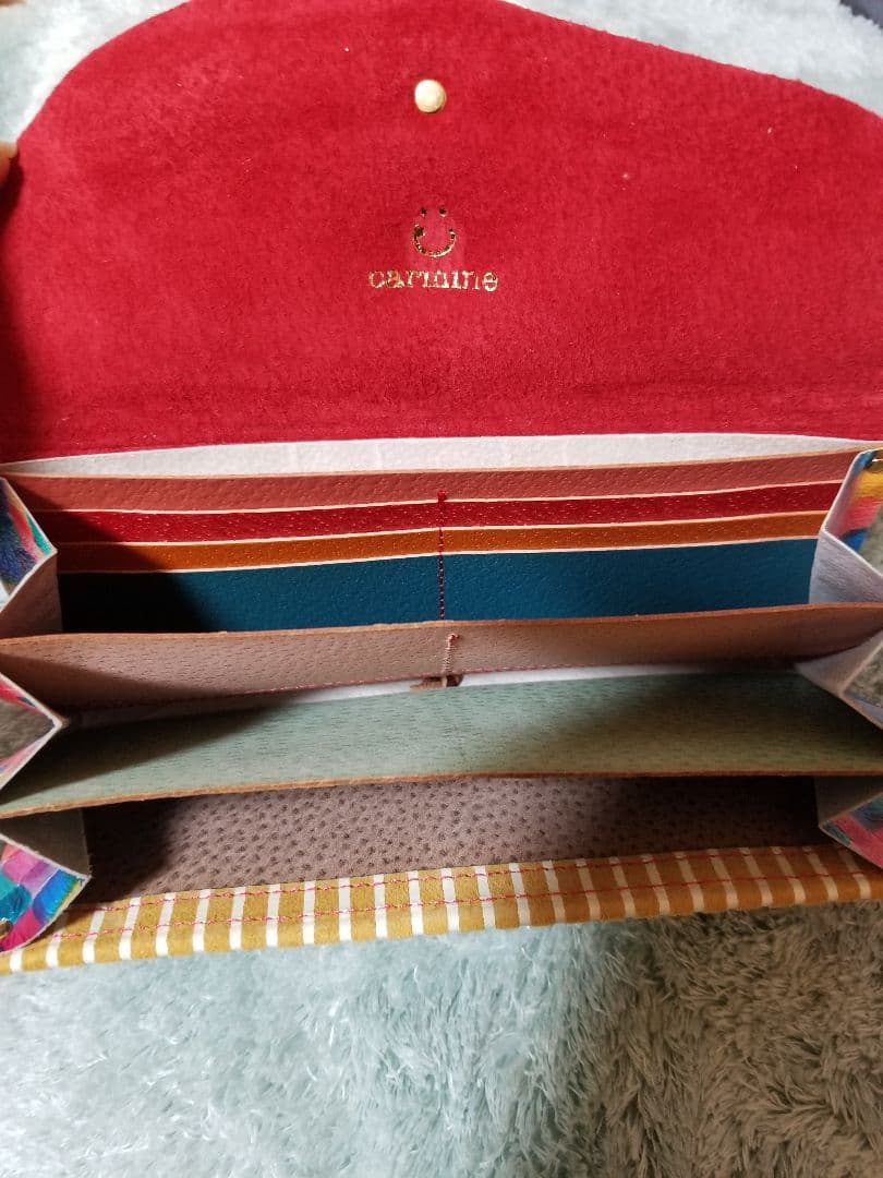 カーマイン　長財布　レザー　ハリネズミ　ブロックチェック×ドット　日本製