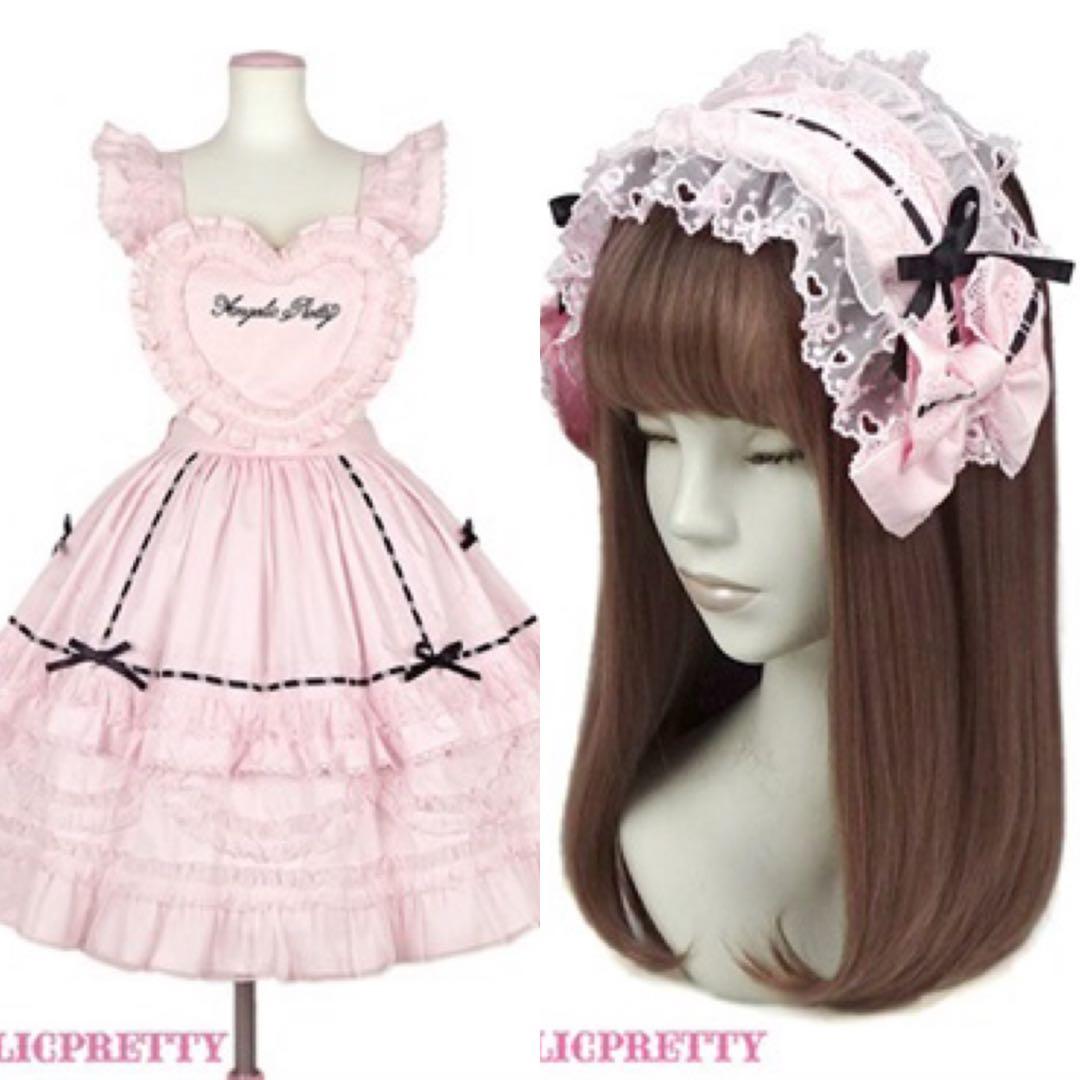 Angelic Pretty Heart胸あて付スカート カチューシャ ピンク