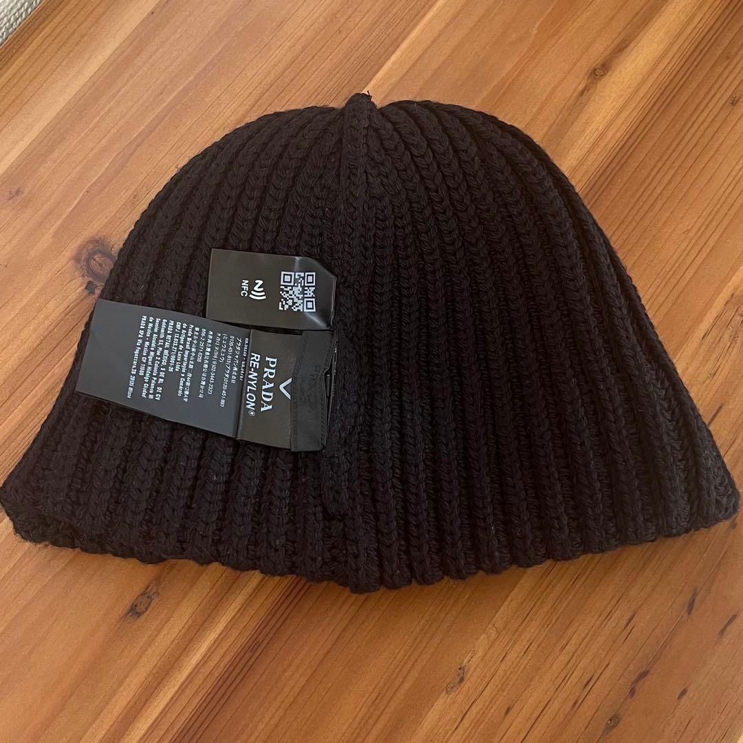 【正規品】PRADA Re-Nylon ウール黒ニット帽　ユニセックスM