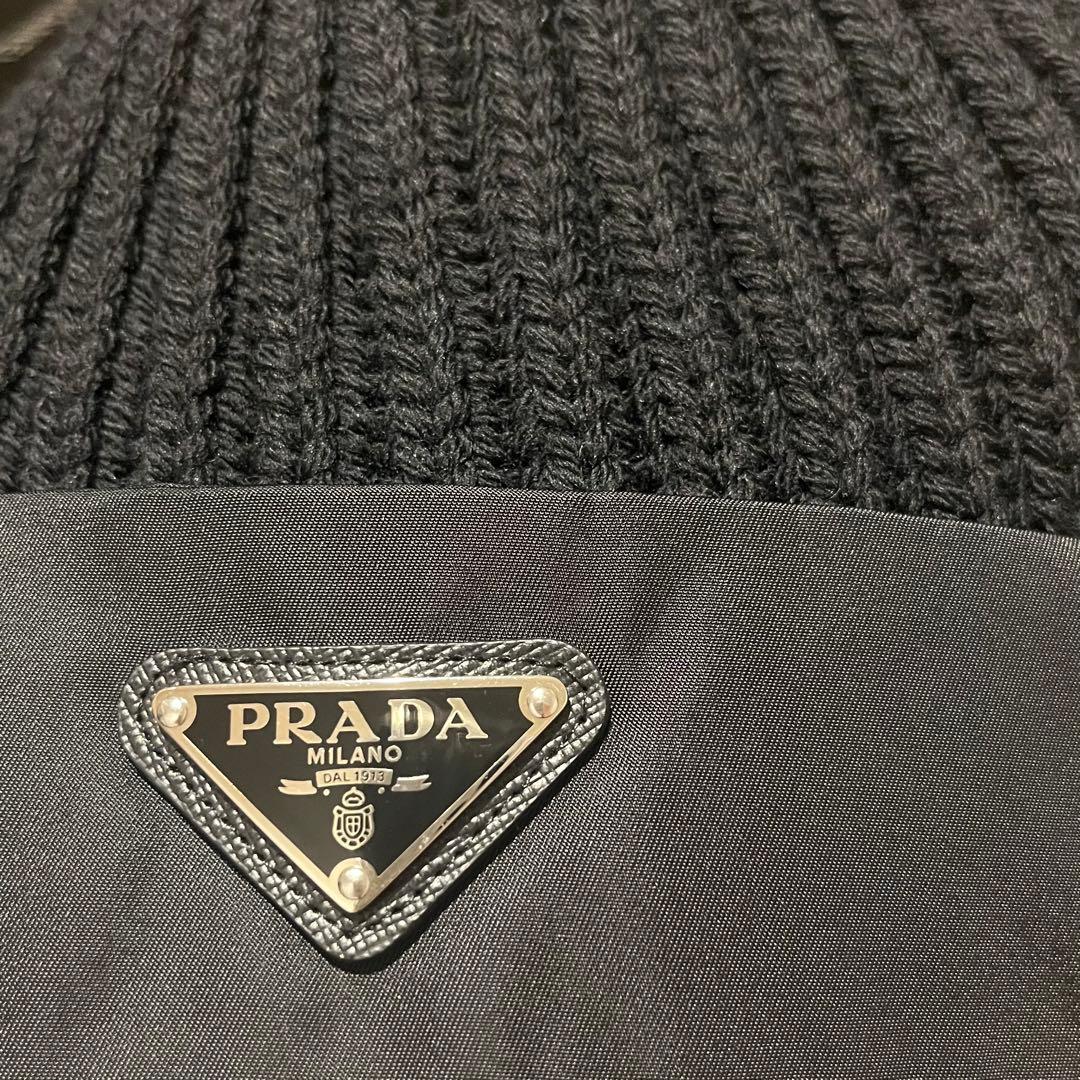 【正規品】PRADA Re-Nylon ウール黒ニット帽　ユニセックスM