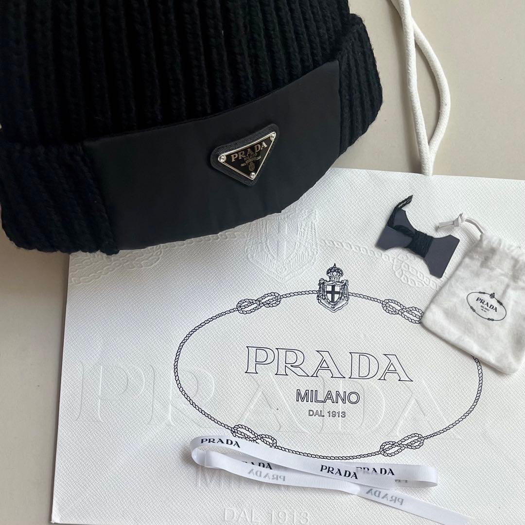 【正規品】PRADA Re-Nylon ウール黒ニット帽　ユニセックスM