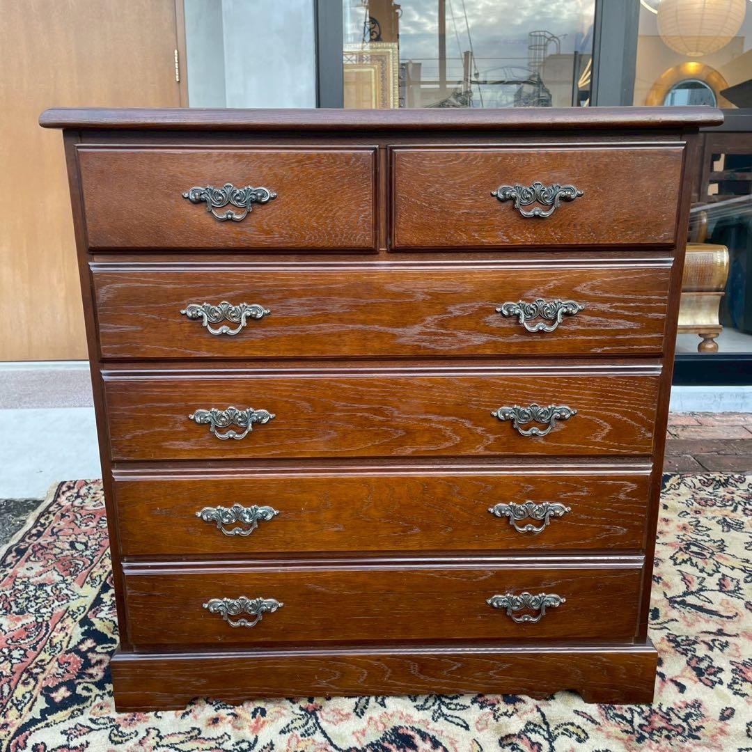 筑後民芸 ダークブラウン木製チェスト 6引き出し