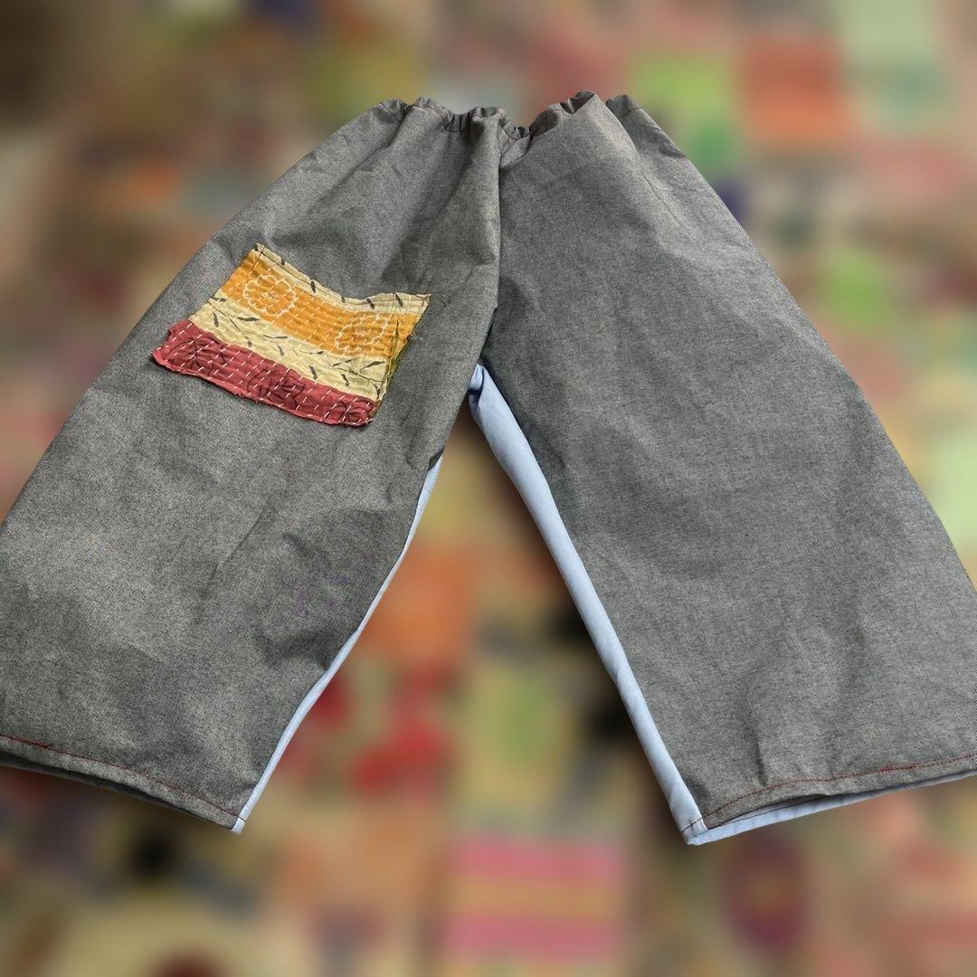 カラフル刺し子もんぺ手作バルーンパンツ播州織木綿 昭和ハンドメイド