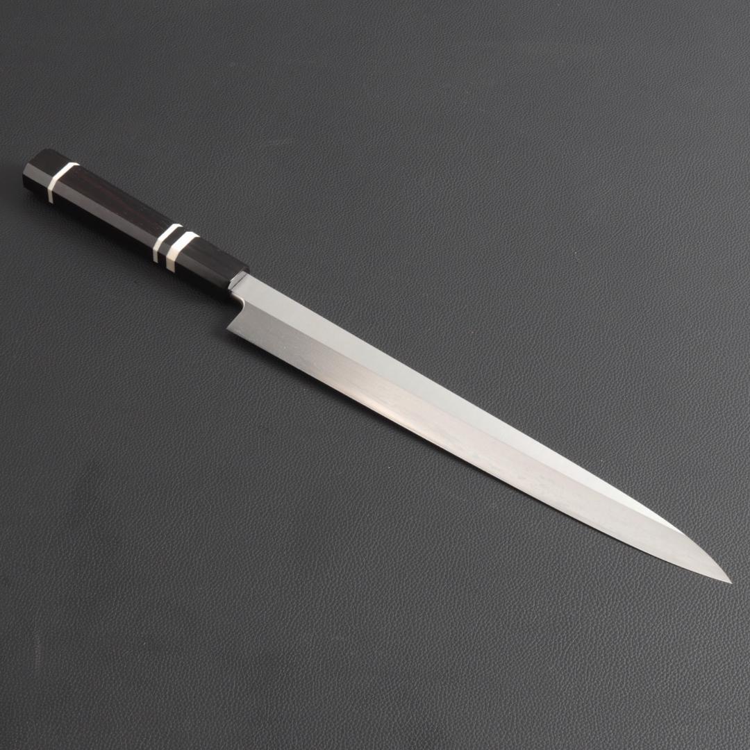 9361 柳刃包丁 9寸 刺身包丁 刃は究極の切れ味 黒檀黒水牛角白三本巻