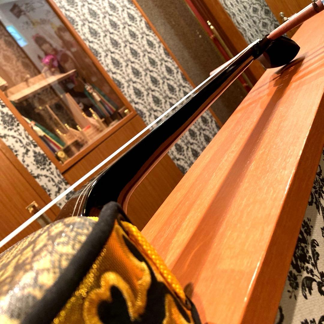 沖縄三線 本蛇皮強化張り☆ 黒塗り棹 ソフトケース付き！美品