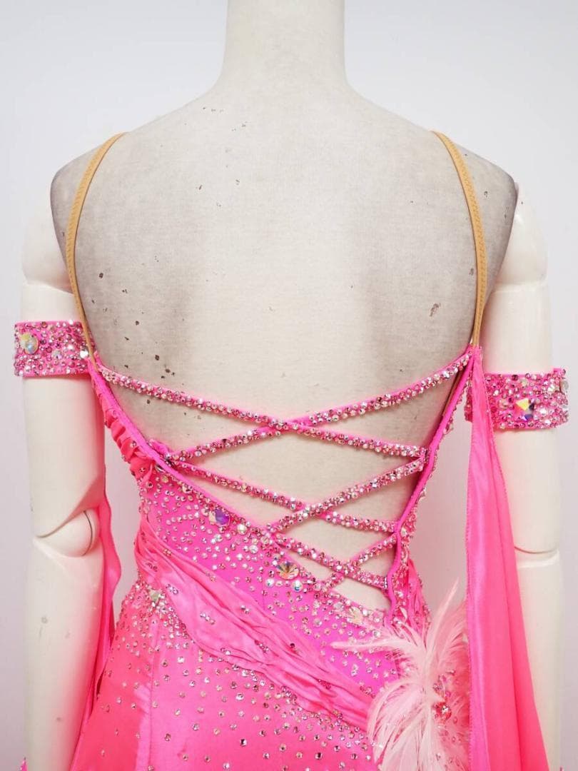 B1580【チャコット】S☆ピンク/羽根/スワロ/スタンダードドレス☆社交