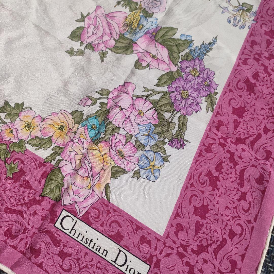 e27 超美品　クリスチャンディオール　スカーフ　シルク100　花柄