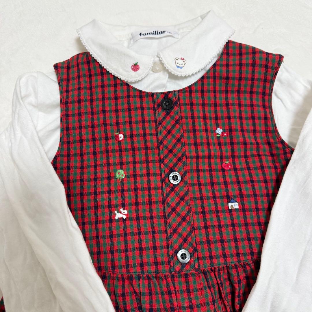 現行美品/familiarファミリア/シャツチェックワンピースジャンパースカート