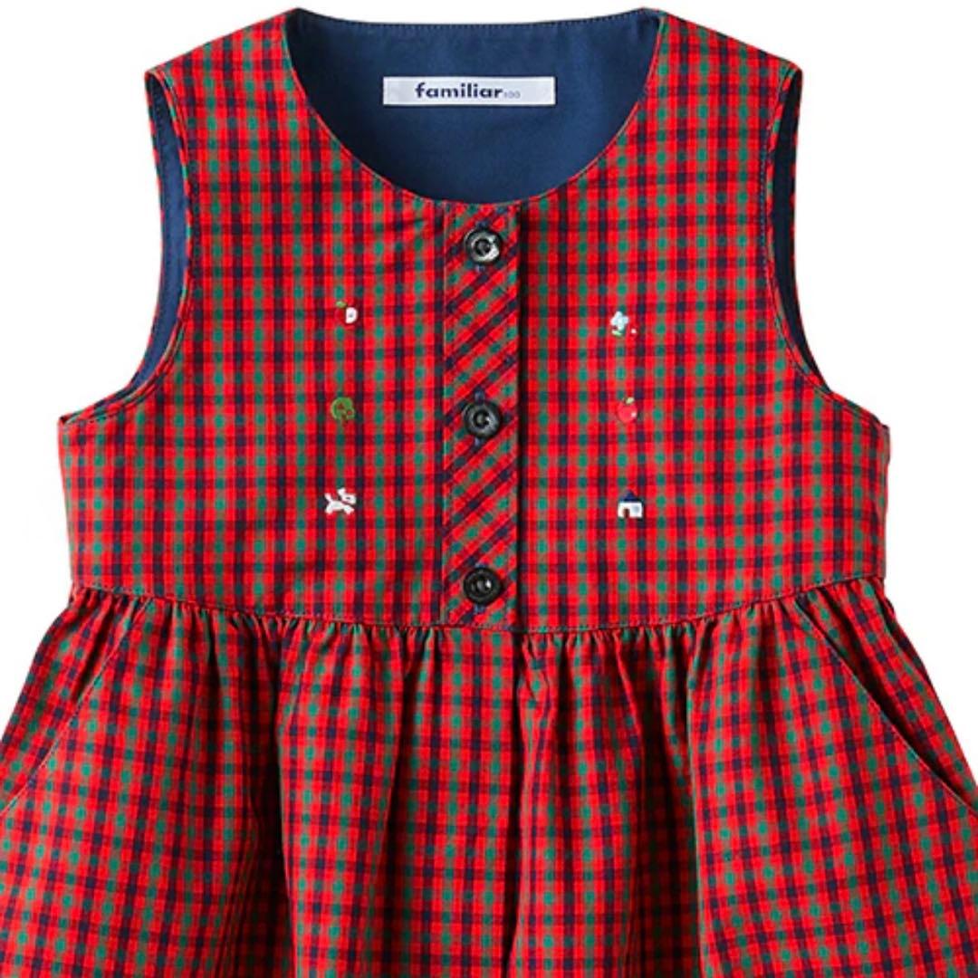 現行美品/familiarファミリア/シャツチェックワンピースジャンパースカート