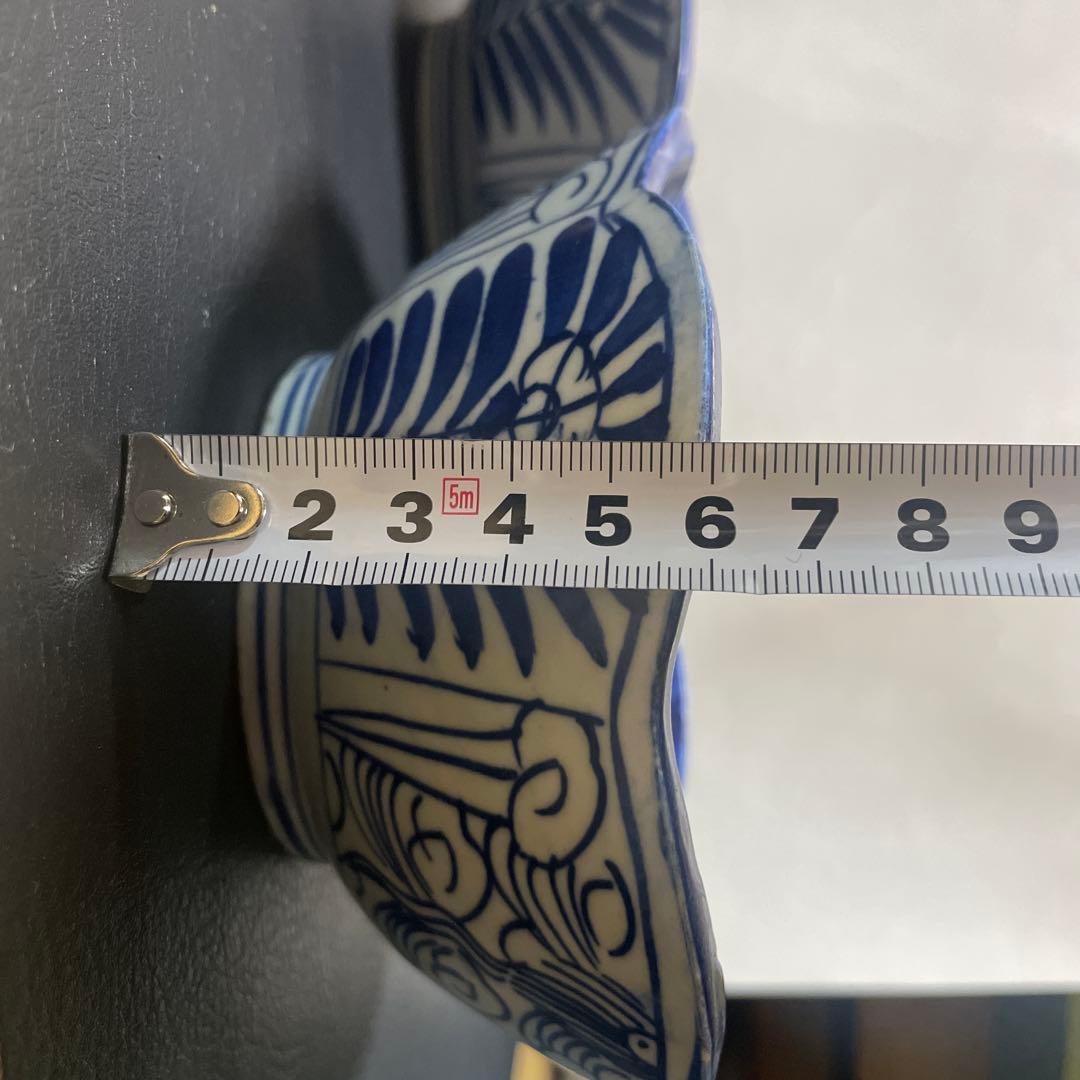 古伊万里　花形皿 深鉢　3枚セット 木箱付き　染付　深鉢　ベロ藍　大中小