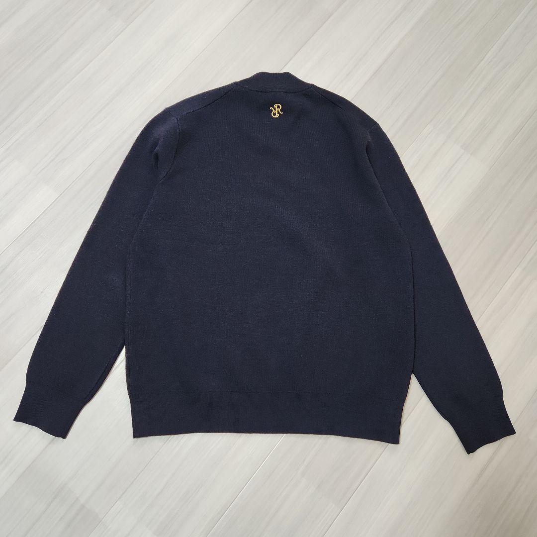 Resurrection☆ロゴジャガードモックネックニットメンズLネイビー×黄