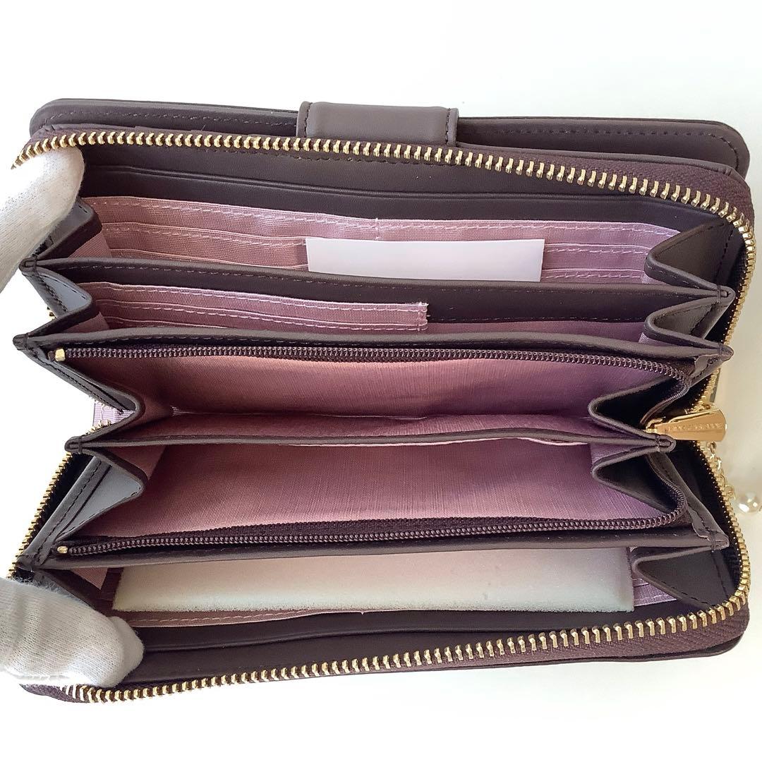 新品★ピンキー＆ダイアン★フラワーペイントラウンドファスナー長財布★茶系