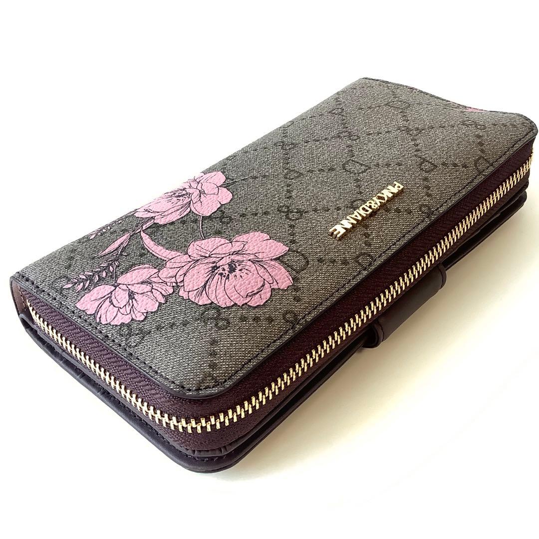 新品★ピンキー＆ダイアン★フラワーペイントラウンドファスナー長財布★茶系