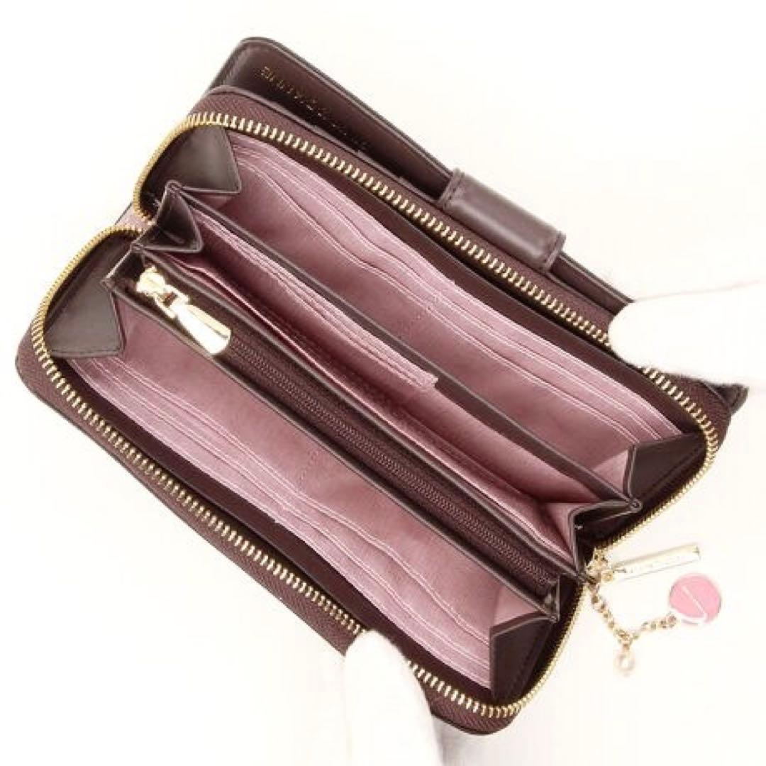 新品★ピンキー＆ダイアン★フラワーペイントラウンドファスナー長財布★茶系