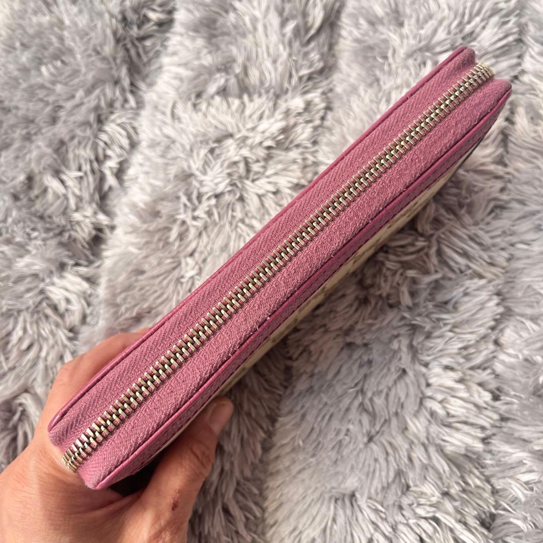 良品✨GUCCI ラウンドジップ GGキャンバス ラパープル 長財布 ロゴ金具