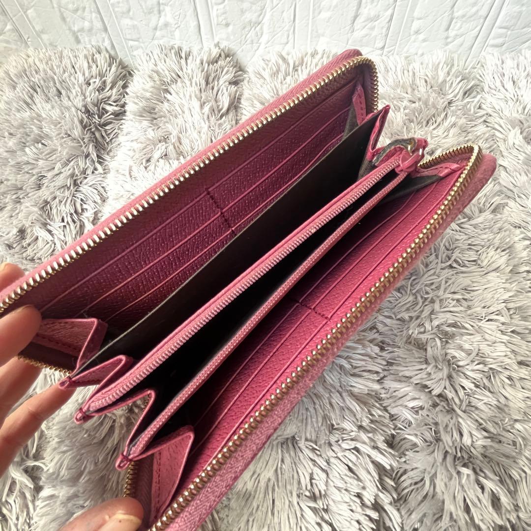 良品✨GUCCI ラウンドジップ GGキャンバス ラパープル 長財布 ロゴ金具