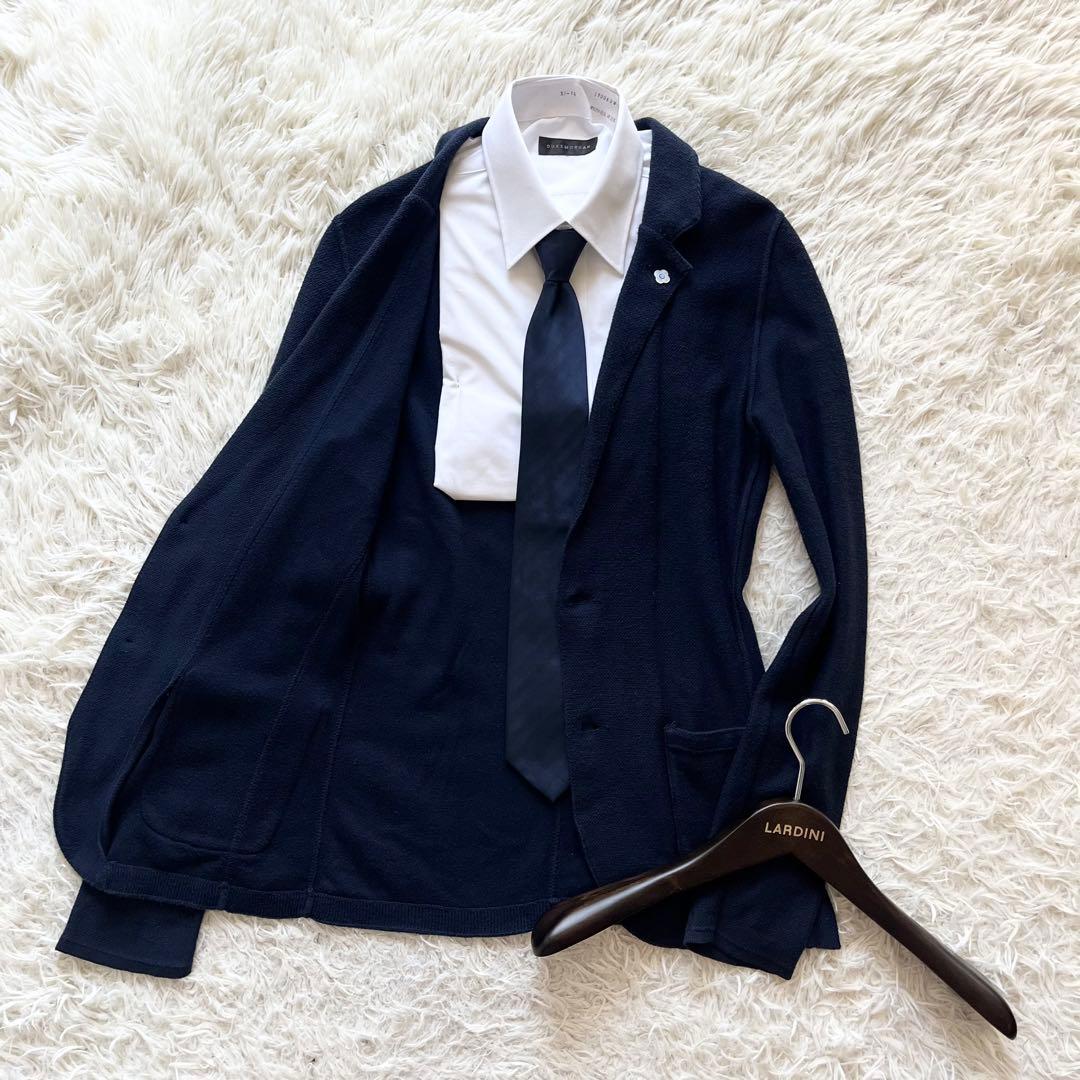 <美品>LARDINI ネイビー コットン ニットジャケット Mサイズ相当