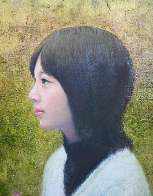 井上司「白いセーター」油彩画 F6号(40.9×31.8㎝) 井上司画「白い