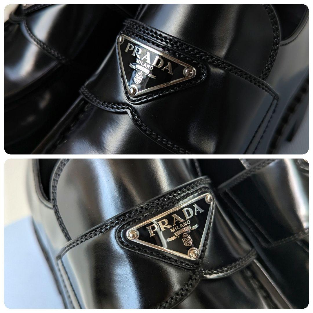 プラダ ローファー チョコレート ブラッシュド レザー 三角ロゴ 黒 24.5