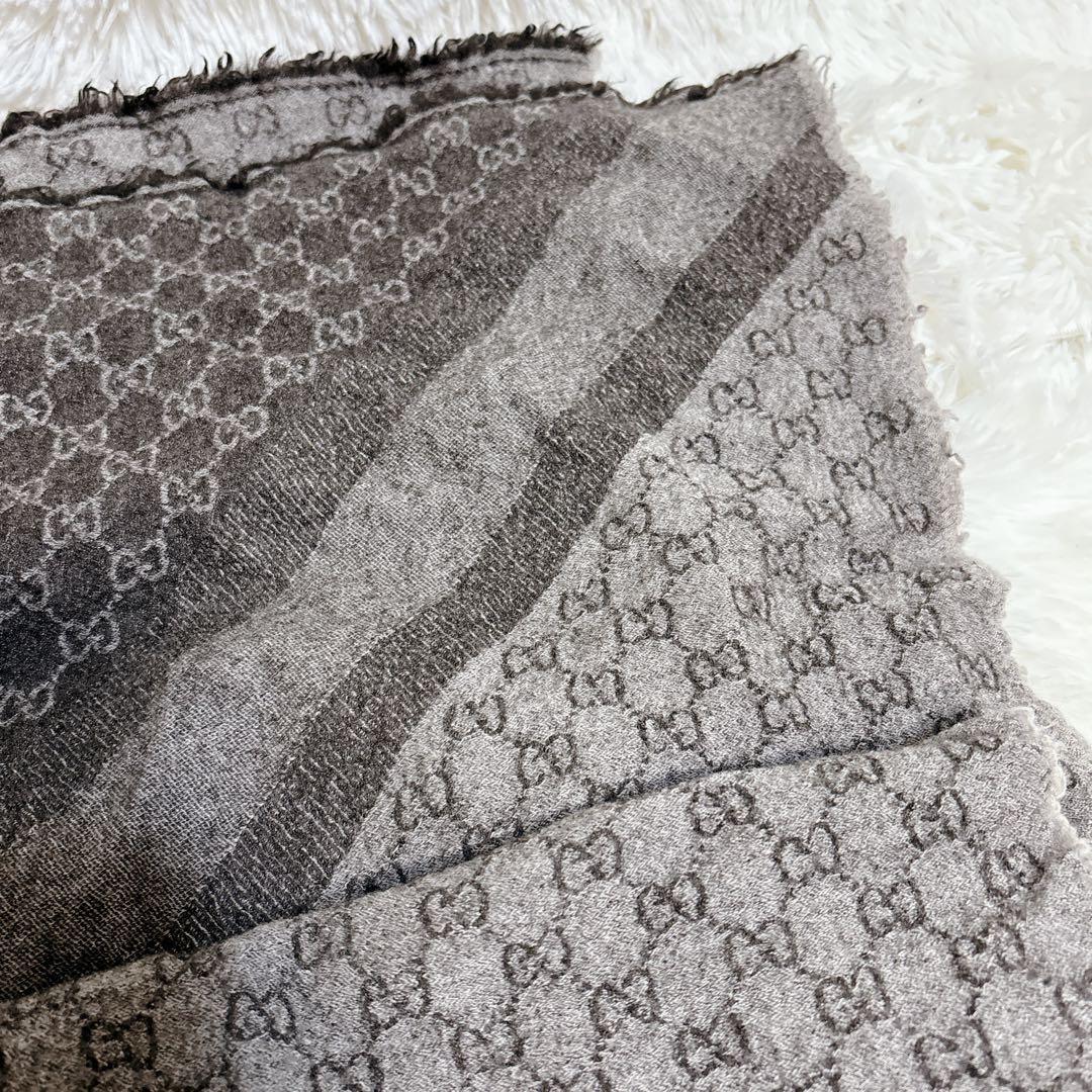 グッチ ショール GUCCI ストール 大判　GG ブラウン　ウール、シルク