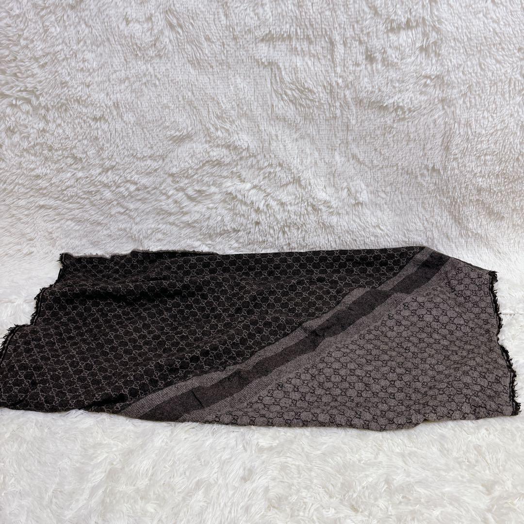 グッチ ショール GUCCI ストール 大判　GG ブラウン　ウール、シルク