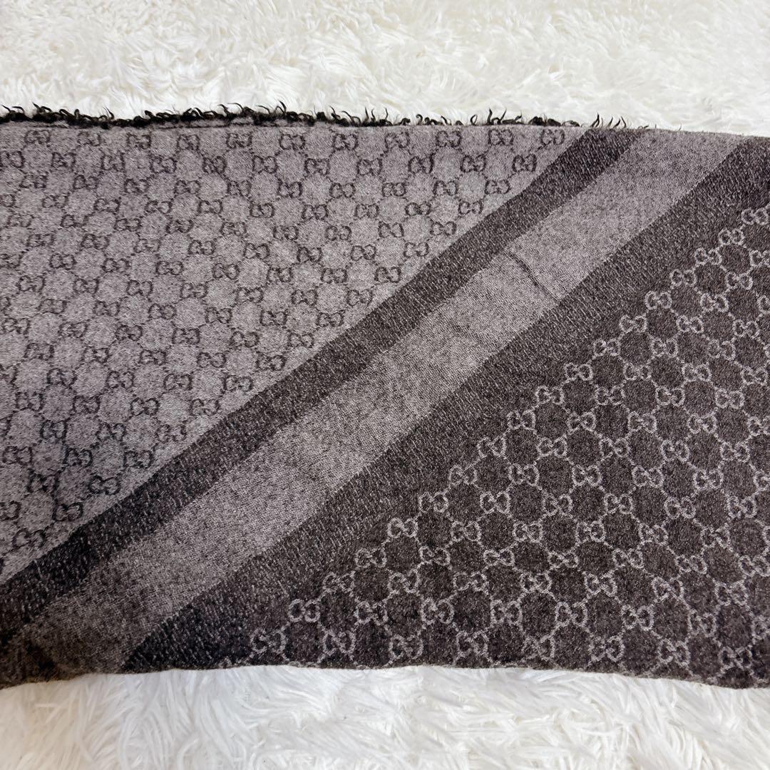グッチ ショール GUCCI ストール 大判　GG ブラウン　ウール、シルク