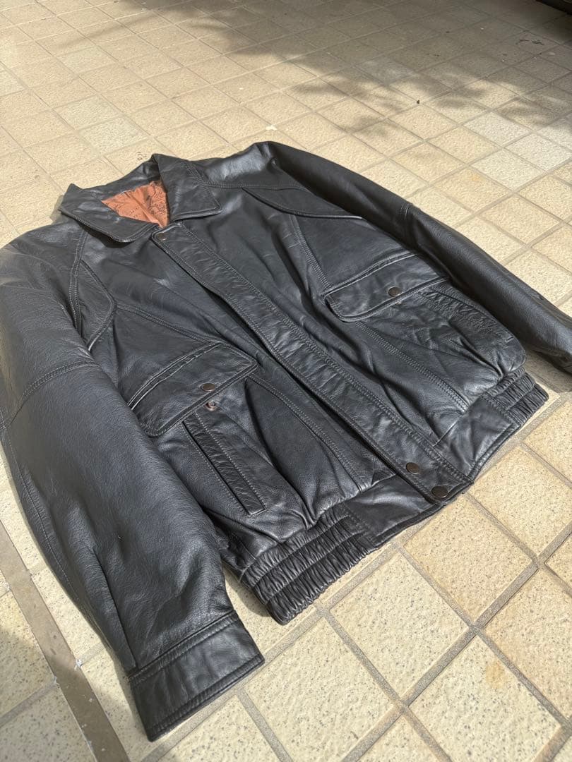 90s A2フライトレザージャケット本革 ブラック 短丈