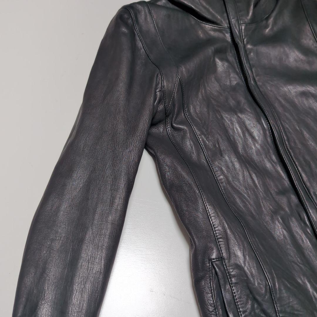 フォーバレー　レザージャケット　ライダースジャケット　ジップアップ　パーカー　黒