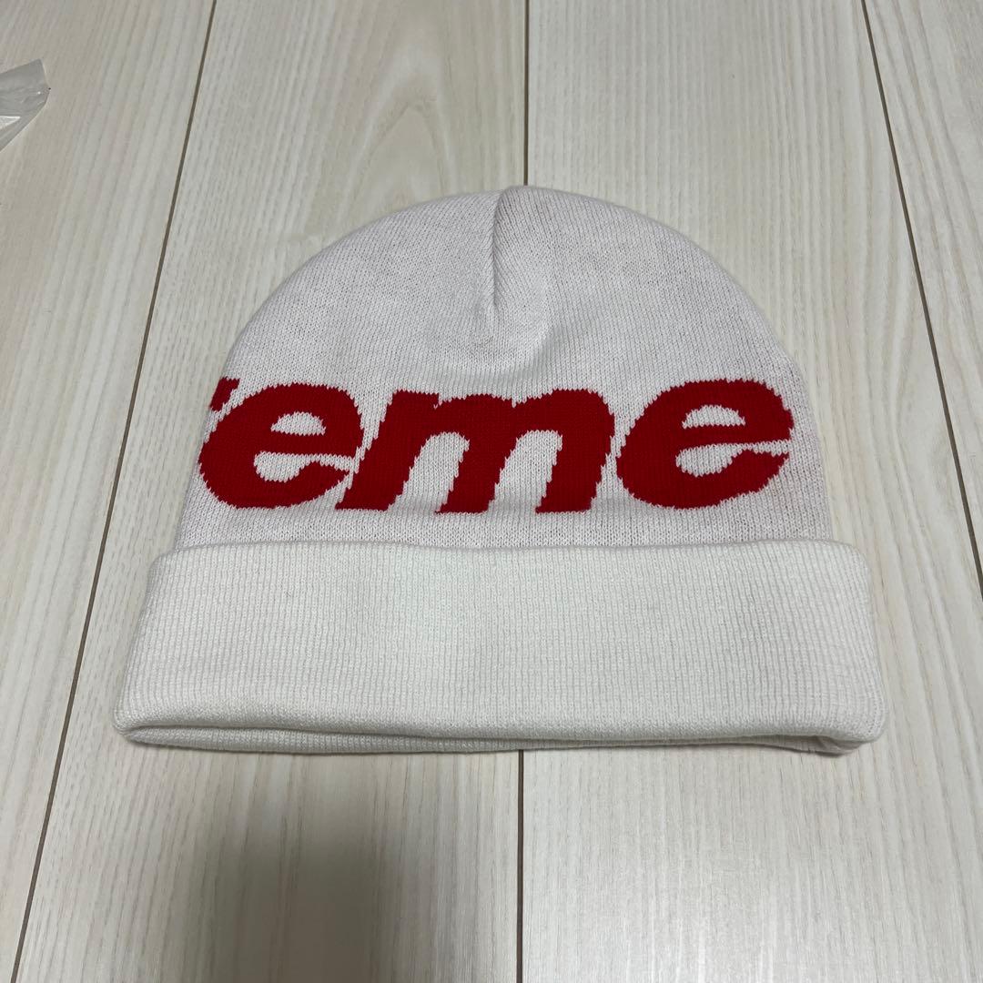 Supreme ロゴニット帽　ビーニー　 ホワイト