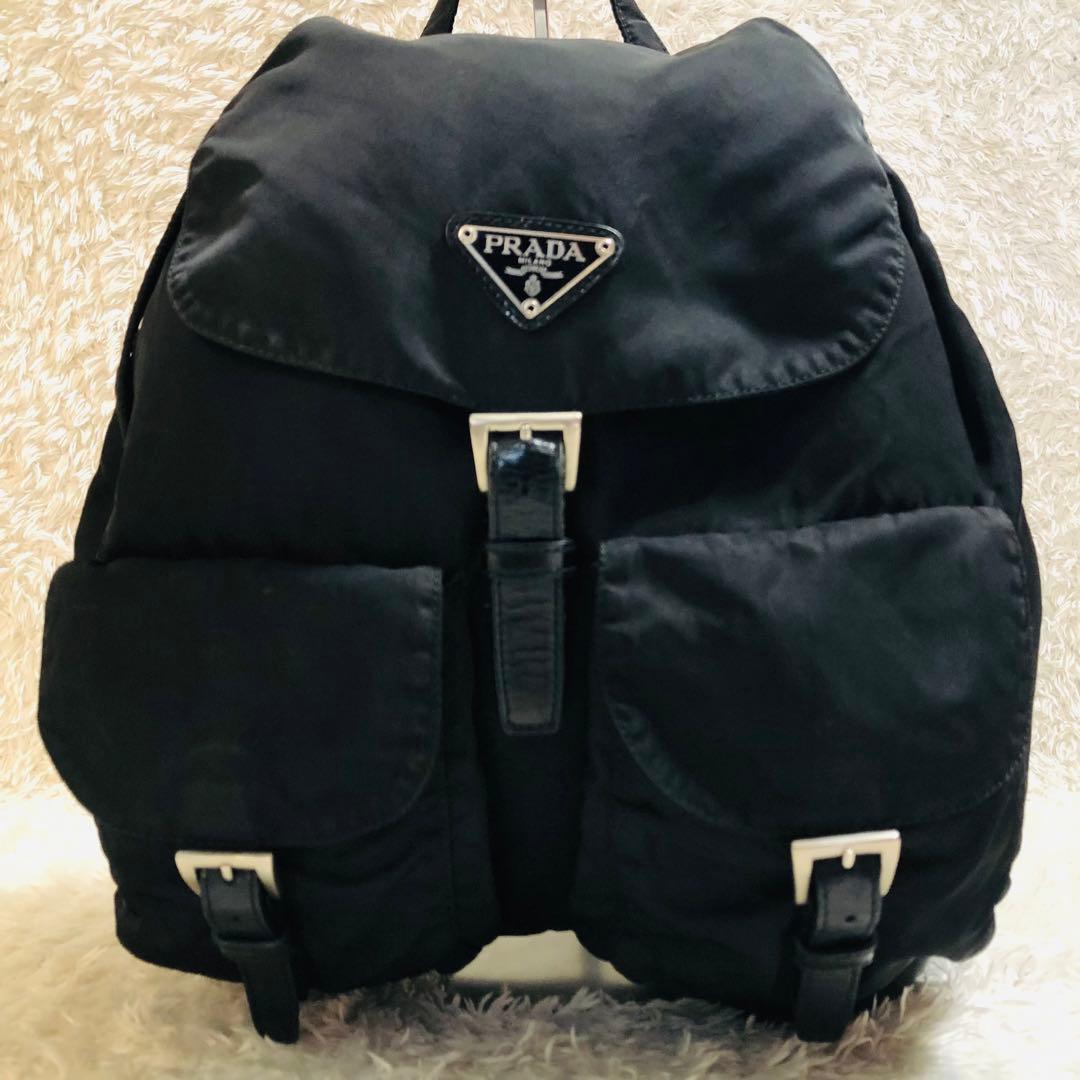 美品✨プラダ ナイロンリュックサック バックパック 三角プレート ブラック