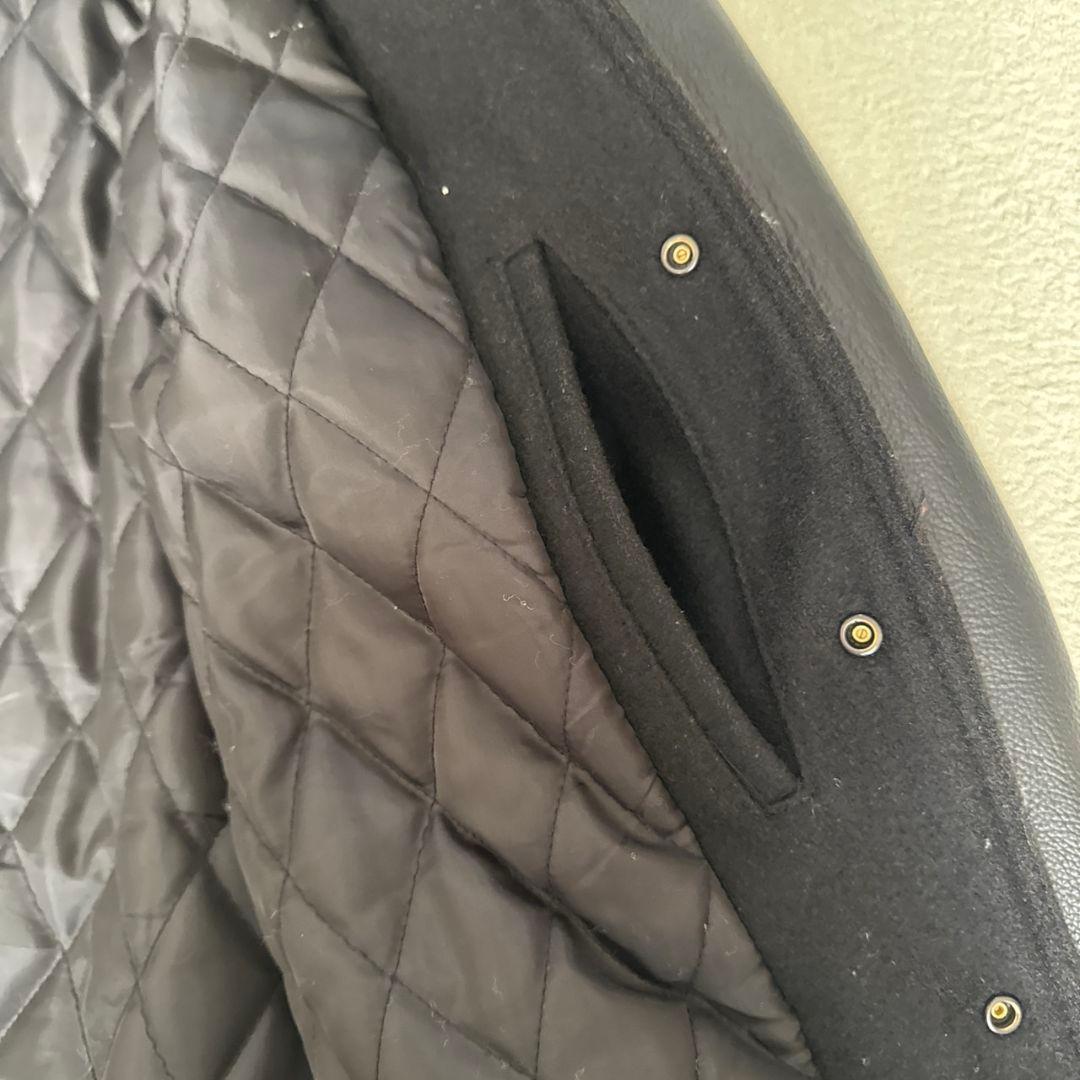 ナインマイクロフォンズ スタジャン 袖レザー PTP K 黒 刺繍 L