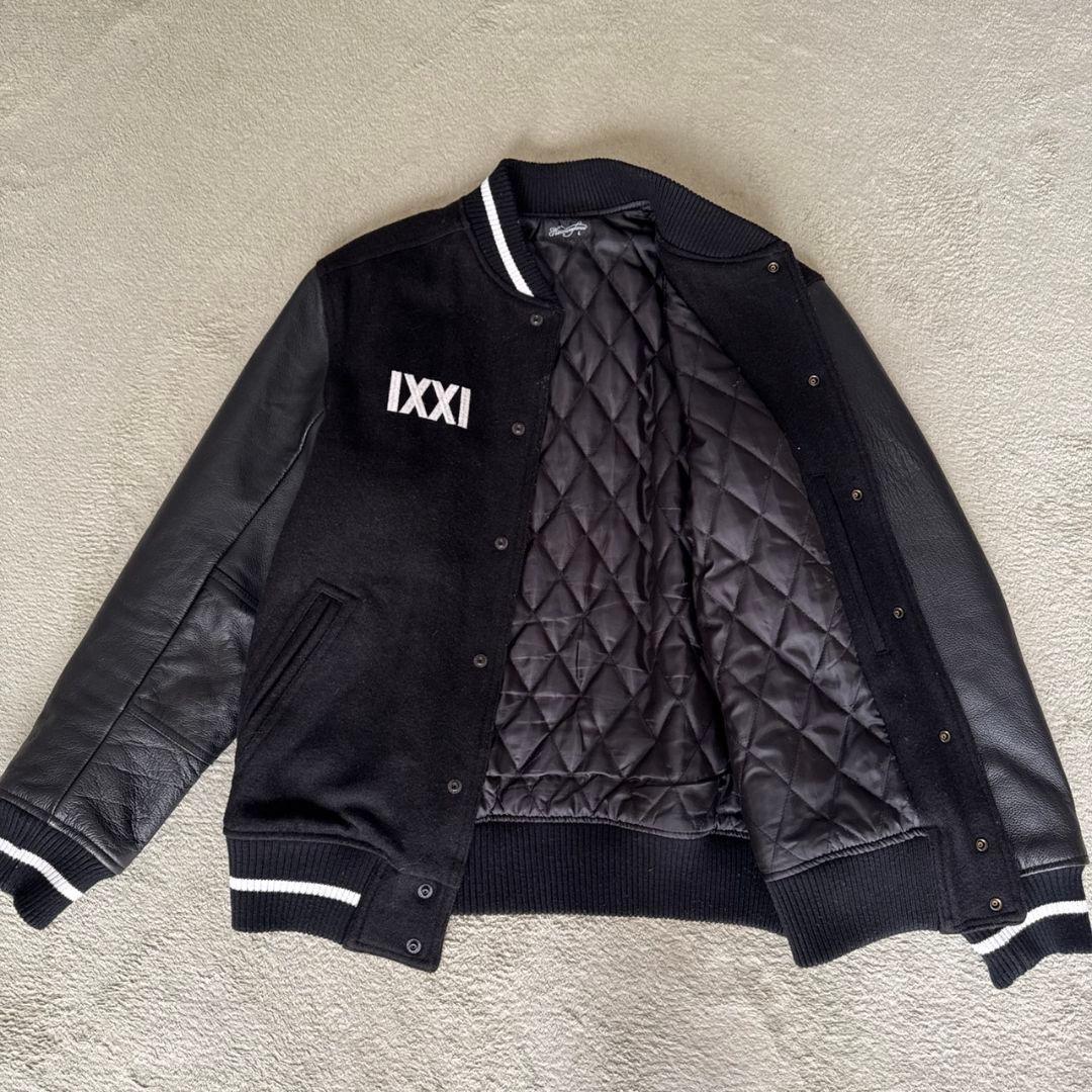 ナインマイクロフォンズ スタジャン 袖レザー PTP K 黒 刺繍 L