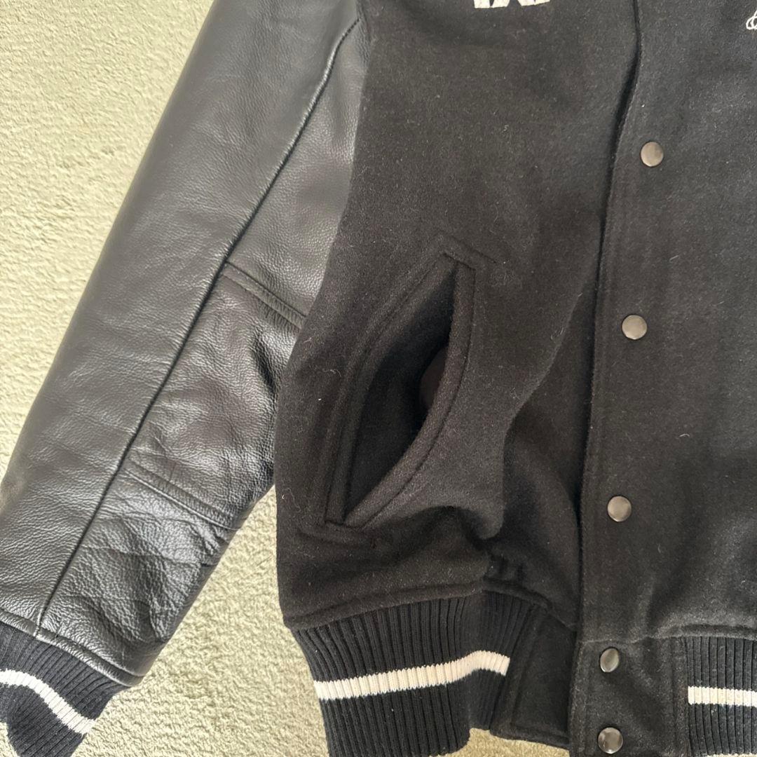 ナインマイクロフォンズ スタジャン 袖レザー PTP K 黒 刺繍 L
