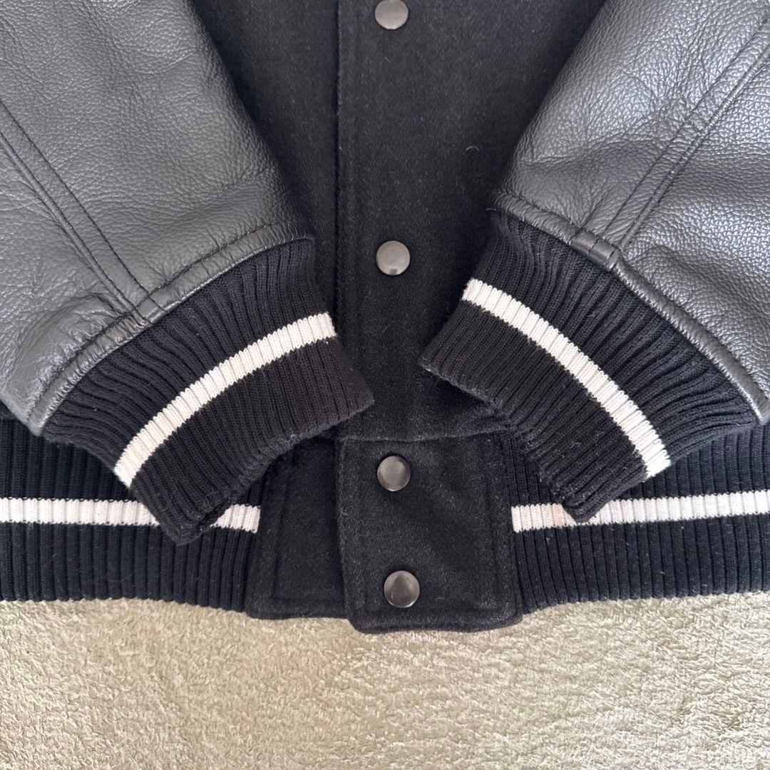 ナインマイクロフォンズ スタジャン 袖レザー PTP K 黒 刺繍 L