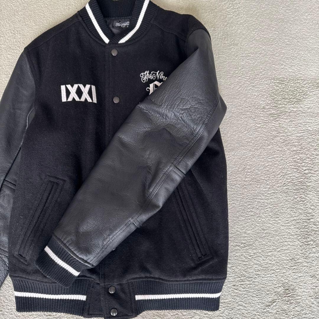 ナインマイクロフォンズ スタジャン 袖レザー PTP K 黒 刺繍 L