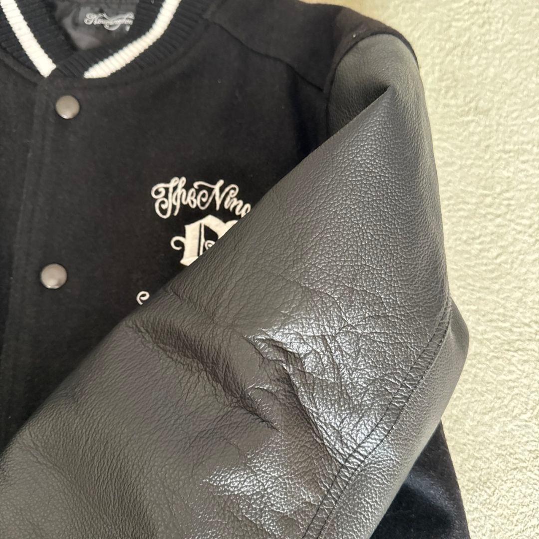 ナインマイクロフォンズ スタジャン 袖レザー PTP K 黒 刺繍 L