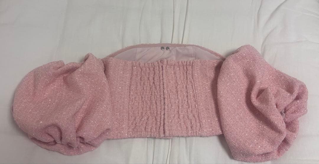 ホルターネックオフショルツイードトップPNK