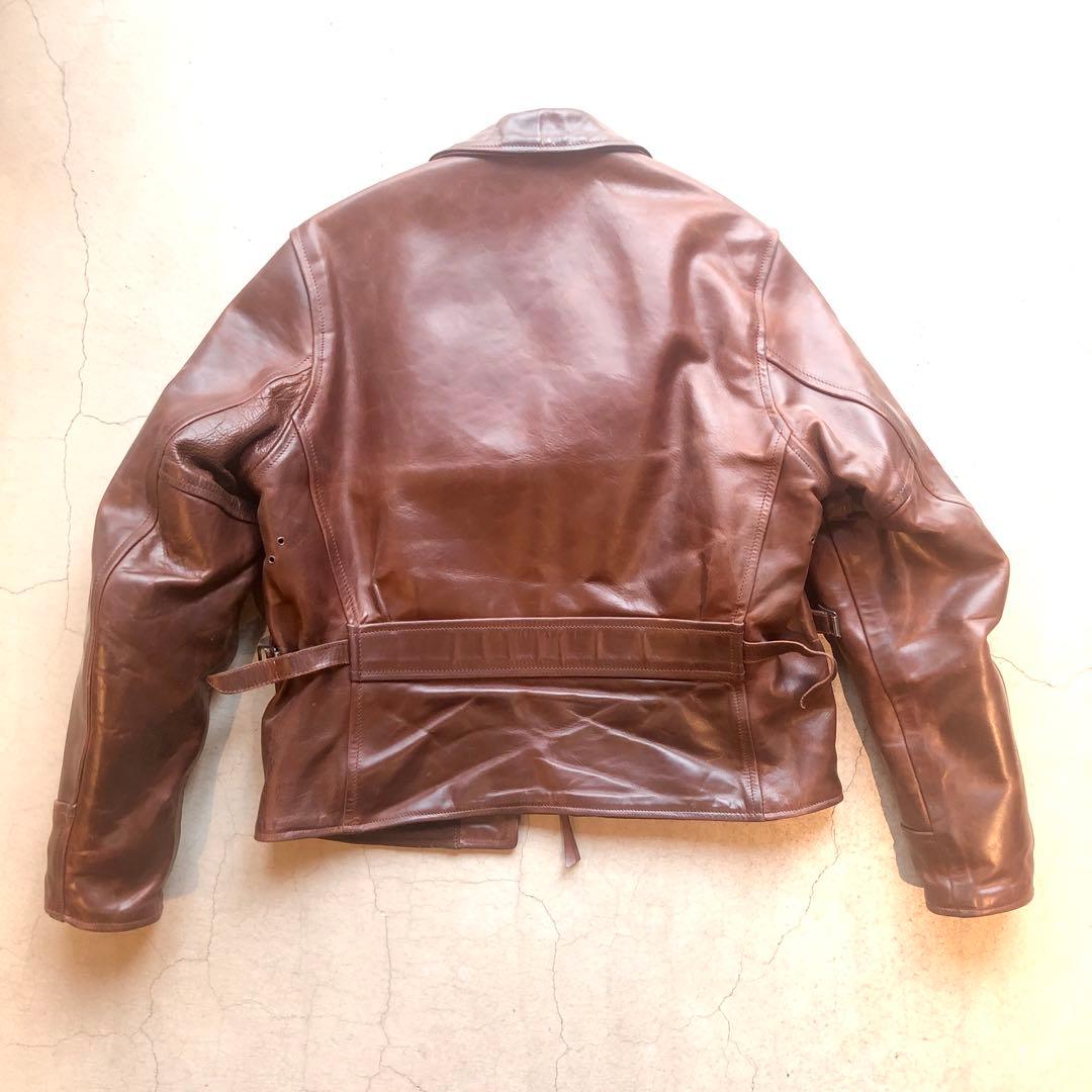エアロレザー　ハーフベルト　シングルライダースジャケット 34 ブラウン