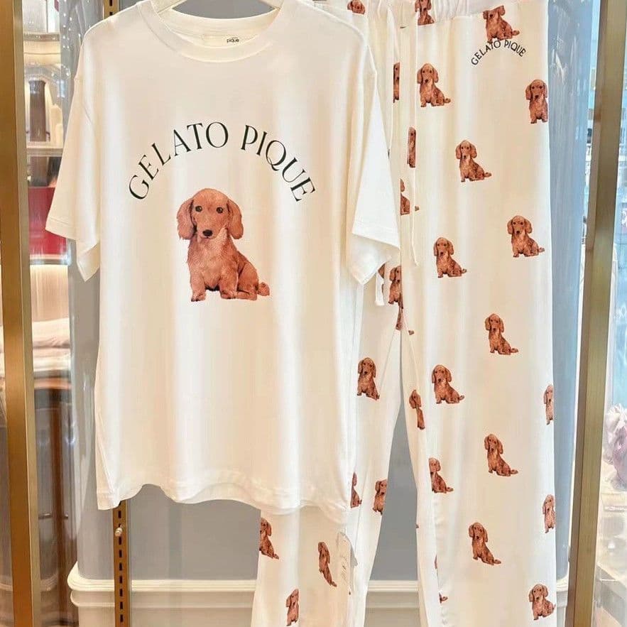 ルームウェア パジャマ ジェラートピケ 上下セット dog柄 ダックス