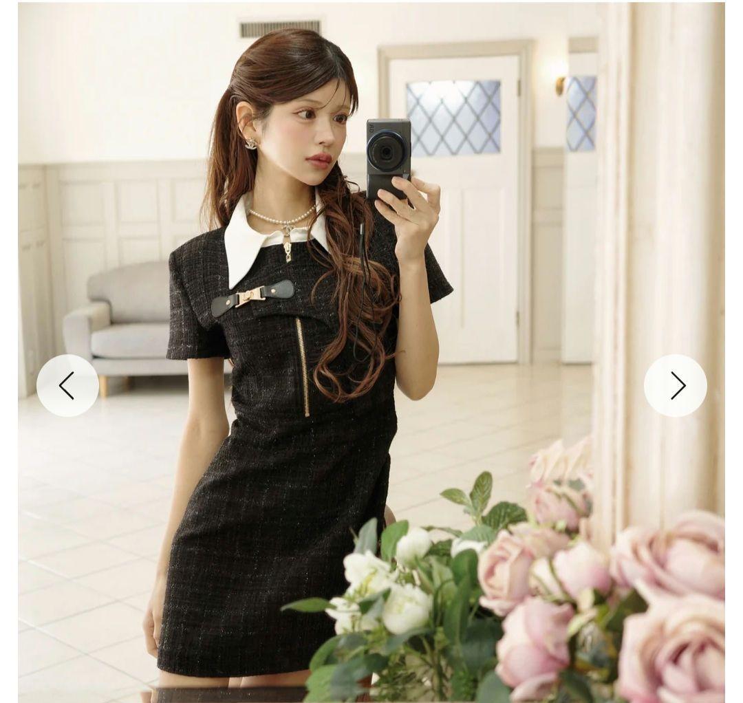 B*️様 半袖ミニワンピース 黒 ツイード風 Randy