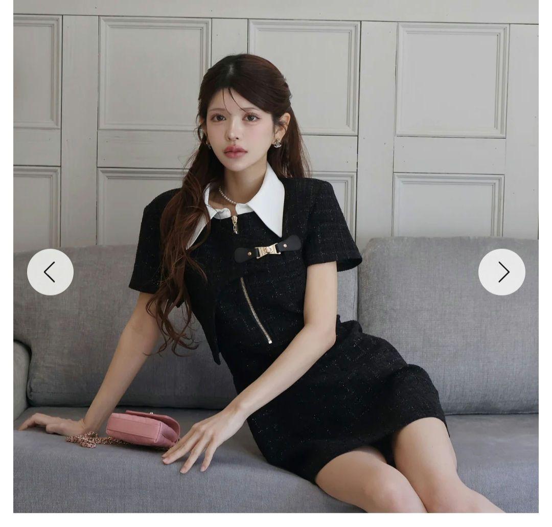 B*️様 半袖ミニワンピース 黒 ツイード風 Randy