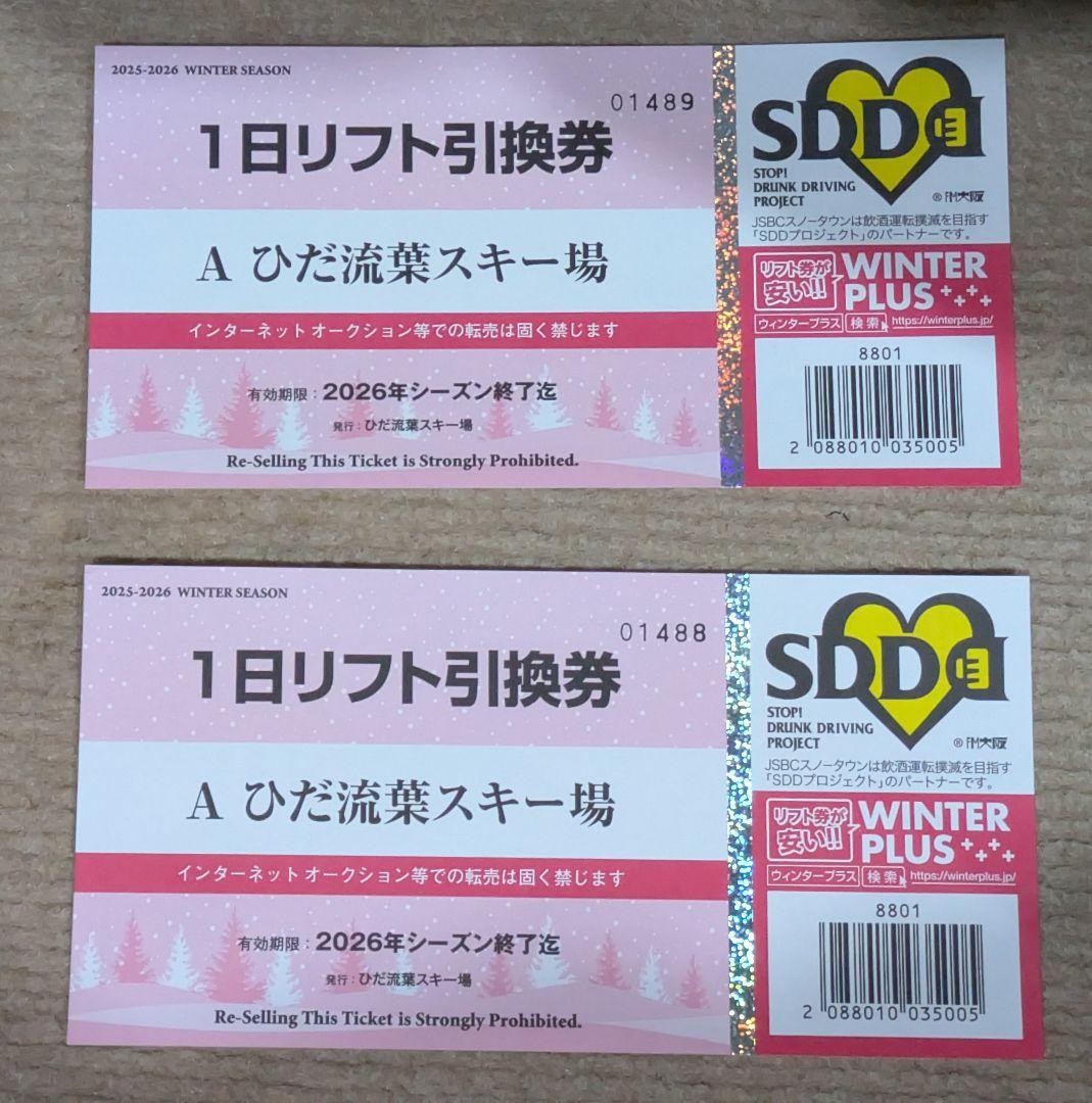 ひだ流葉スキー場 1日リフト引換券 全日チケット 2枚 - メルカリ