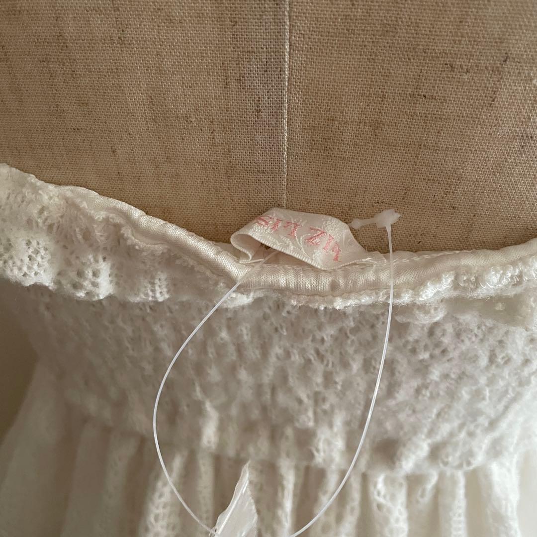 00s LIZLISA レース編み 肩リボンフリルニットキャミワンピ 姫カジ